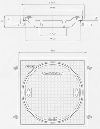 SEWER COVER TYPE 227 (600x600/ø 600) Carrying capacity: 400kN