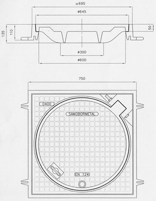 SEWER COVER TYPE 227-Z  (600x600/ø 600) Carrying capacity: 400kN